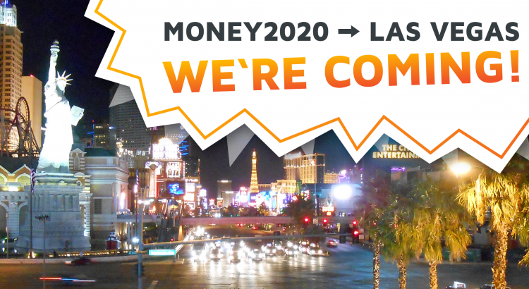 The city of Las Vegas by night with writing stating balancr is going to Money20/20 US 2017.