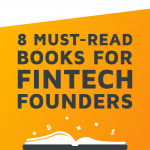 A lamp shining on an open book and revealing the writing '8 Must-Read Books for Fintech Founders'