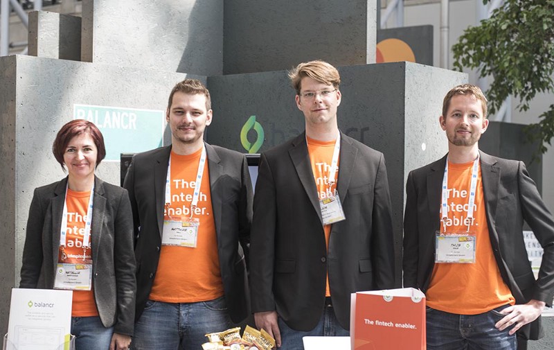 The three trimplement and balancr co-founders Natallia Martchouk, Matthias Gall, Thijs Reus and solution architect Julius Joosten at Money20/20 Europe