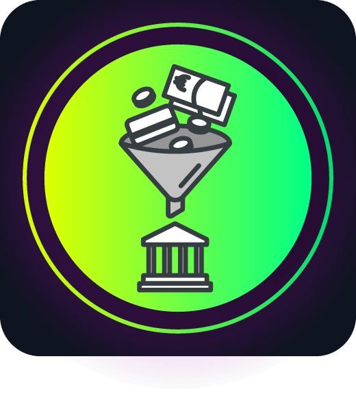 A funnel into which different payment symbols are thrown, symbolizing smart payment routing